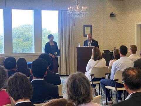 Panetta speaking at podium